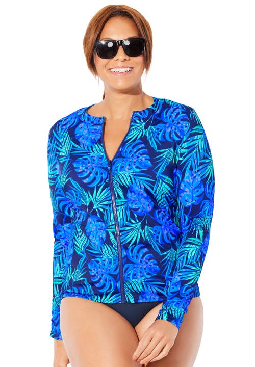 Swimsuits For All Chlorine Resistant Zip Up Swim Shirt In Blue