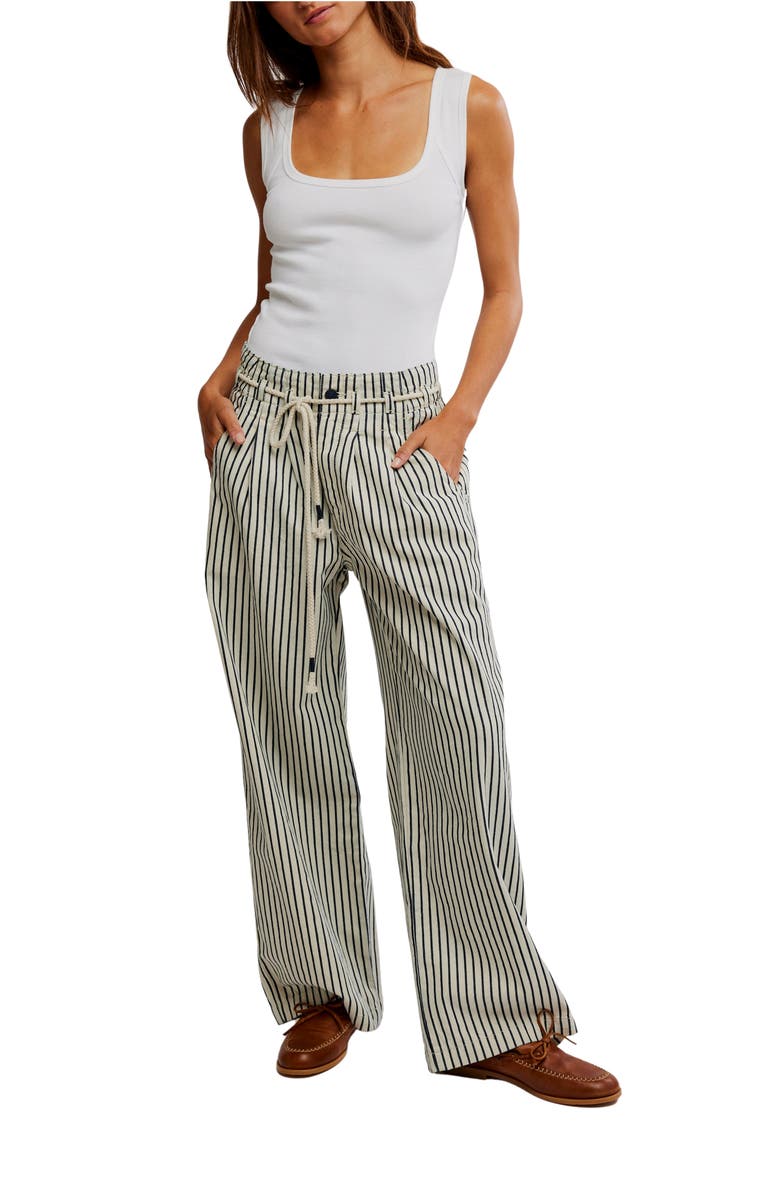 Free People Dakota Stripe Wide Leg Pants, Alternate, color, Washed Railroad