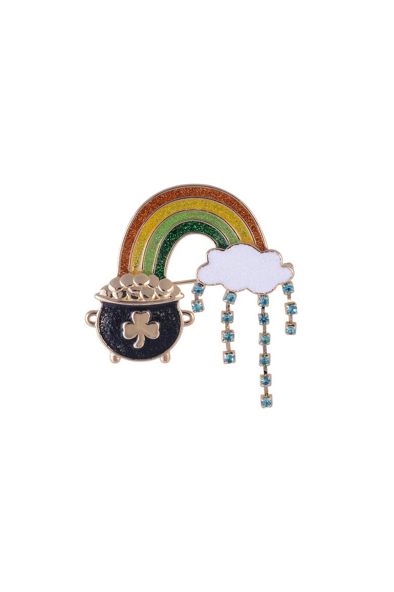 Rainbow and Pot of Gold Pin, Main, color, Green