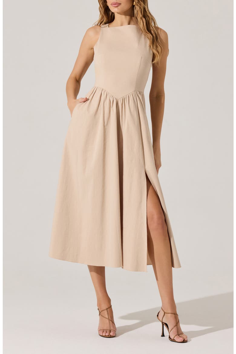 Bow Back A-Line Dress, Main, color, SAND
