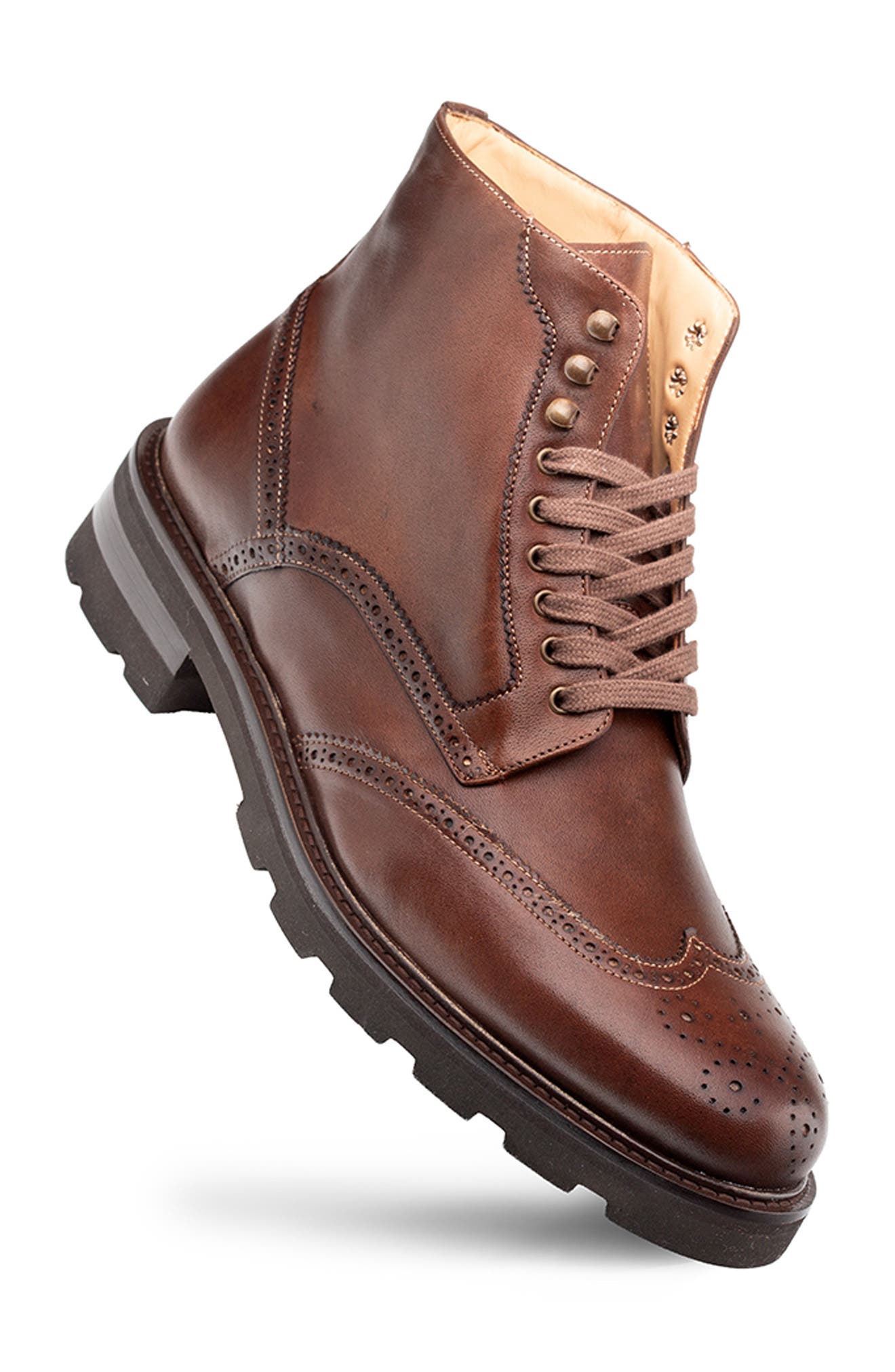 Mezlan Wingtip Lug Sole Boot, Alternate, color, Brown