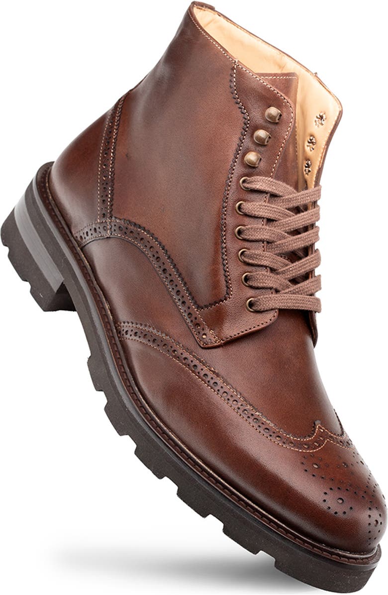 Mezlan Wingtip Lug Sole Boot, Alternate, color, Brown