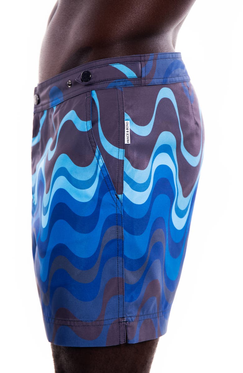 PRINCE & BOND Elvio Tailored Wave Print Hybrid Swim Trunks, Alternate, color, 