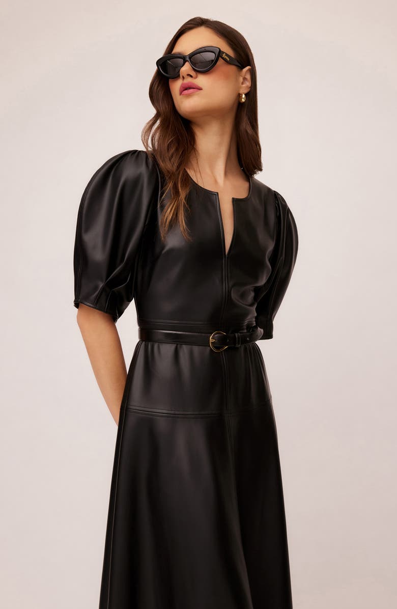 FIFTEEN TWENTY Sierra Puff Sleeve Faux Leather Midi Dress, Alternate, color, 