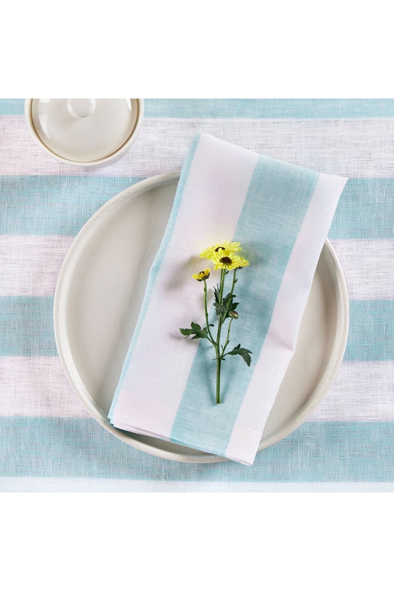 Linen Dinner Napkins Set of 4, 20 x 20" - Cabana Stripe, Alternate, color, Aqua and White
