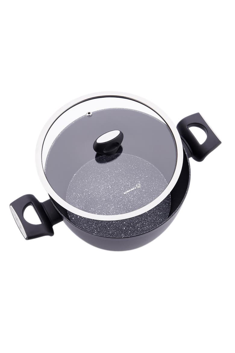Nora 2 Piece 3.6 Liter Alumium Nonstick Low Casserole Dish with Lid, Alternate, color, Black