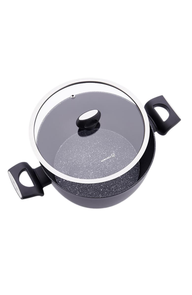 Korkmaz Nora 2 Piece 3 Liter Alumium Nonstick Casserole Dish with Lid, Alternate, color, Black