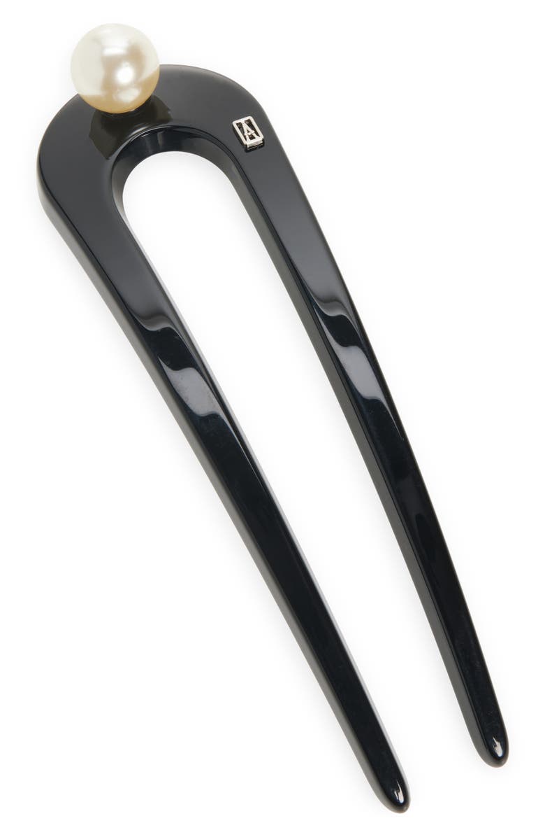 Alexandre de Paris Faux Pearl Embellished French Hair Pin, Main, color, Black