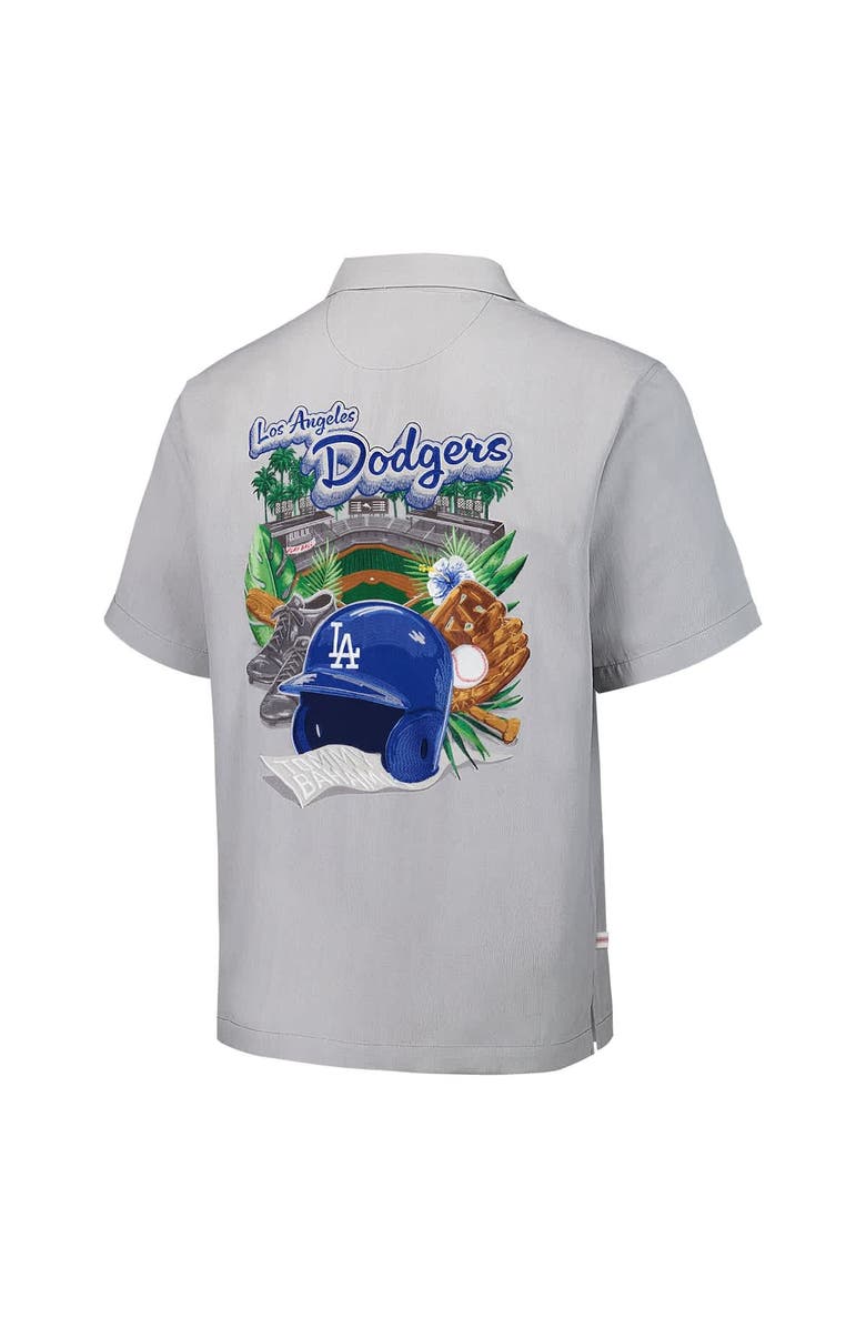 Tommy Bahama Men's Tommy Bahama Gray Los Angeles Dodgers Hit and Run Silk Camp Button-Up Shirt, Alternate, color, Gray