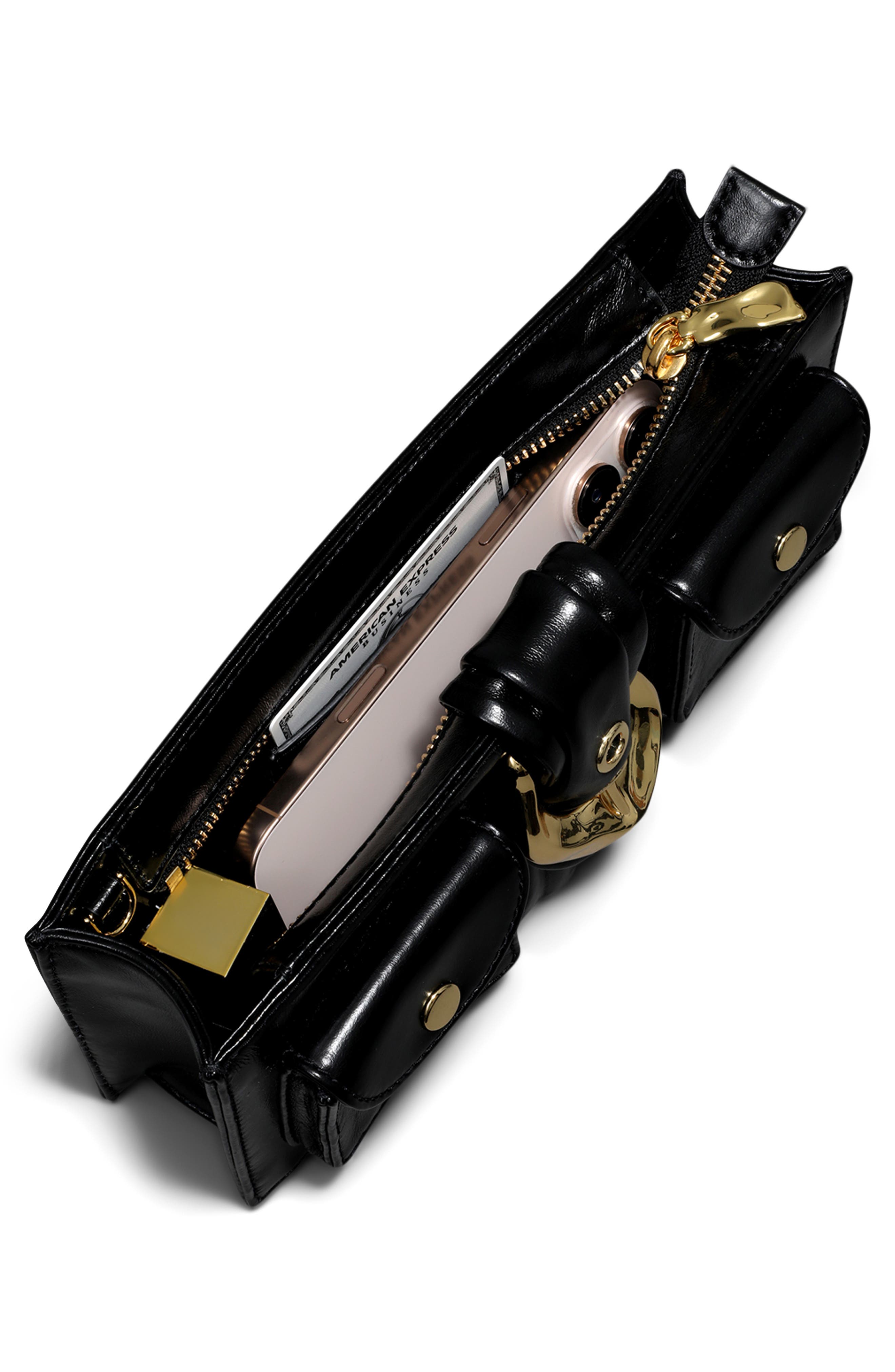 Buckle Leather Clutch, Alternate, color, BLACK
