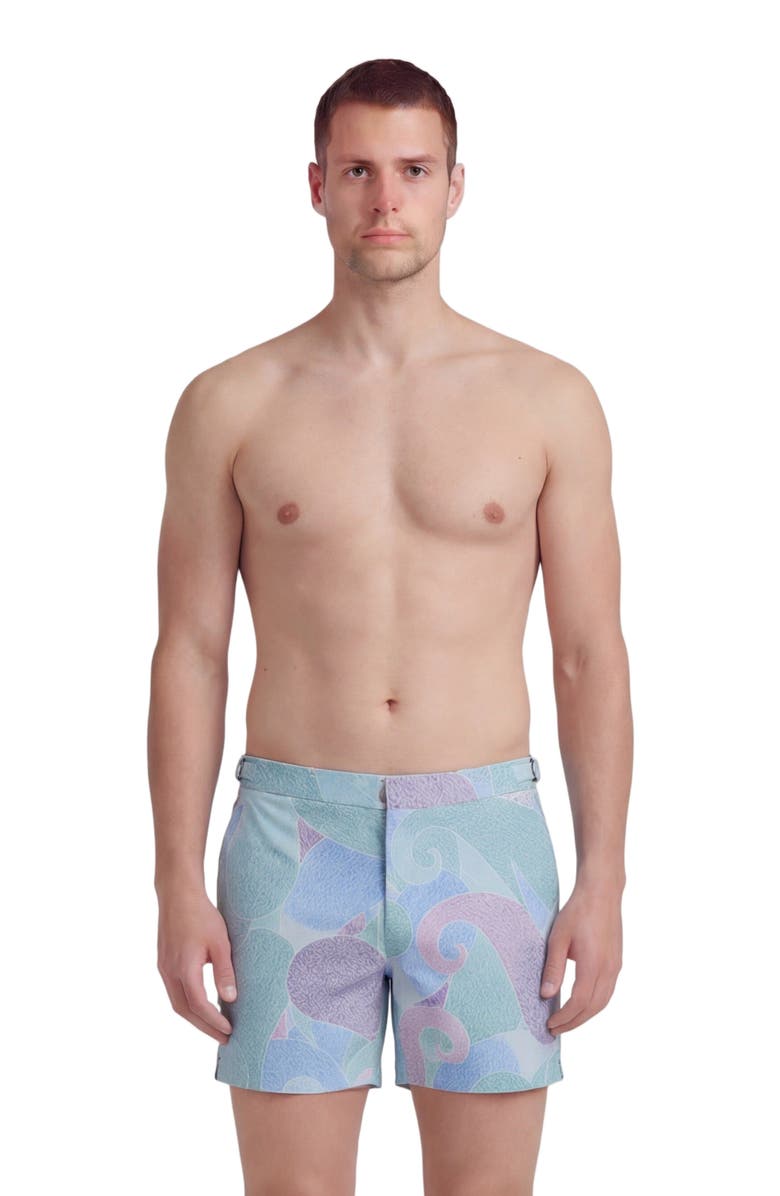 Lords of Harlech Grain Paisley Mens Tailored Swim Short, Main, color, Grain Paisley Teal