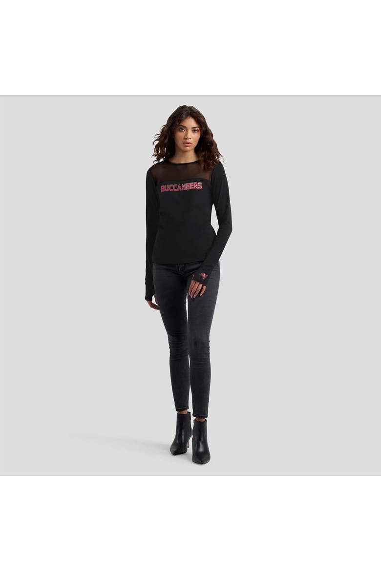Women's WEAR by Erin Andrews x Gracie Hunt Black Tampa Bay Buccaneers Mesh Panel Long Sleeve T-Shirt, Alternate, color, Black