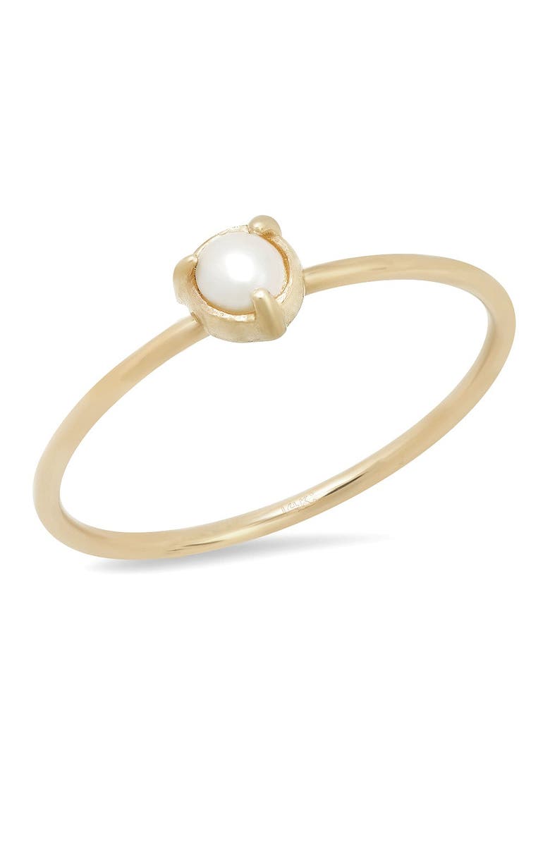 ELLIOT YOUNG "Claw" 14K Gold  3 Prong Stackable Ring, Main, color, Pearl