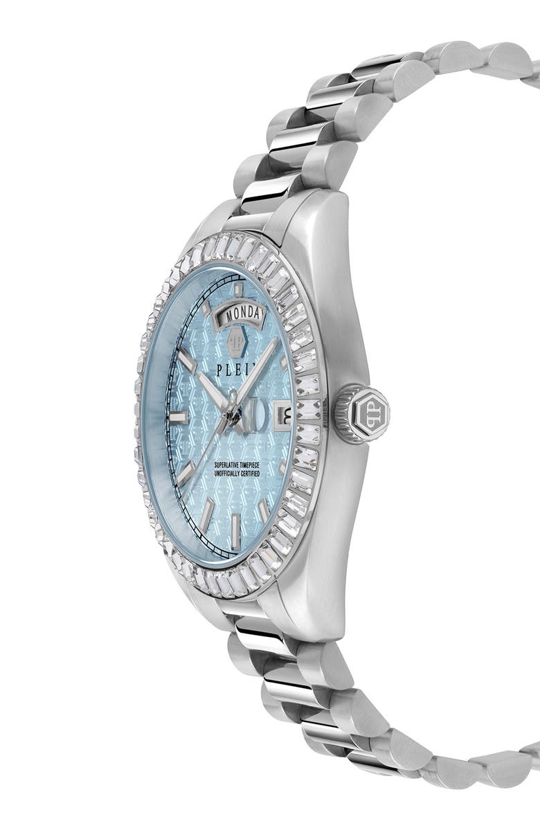 PHILIPP PLEIN Date Superlative Crystal Bezel Bracelet Watch, 42mm, Alternate, color, Stainless Steel