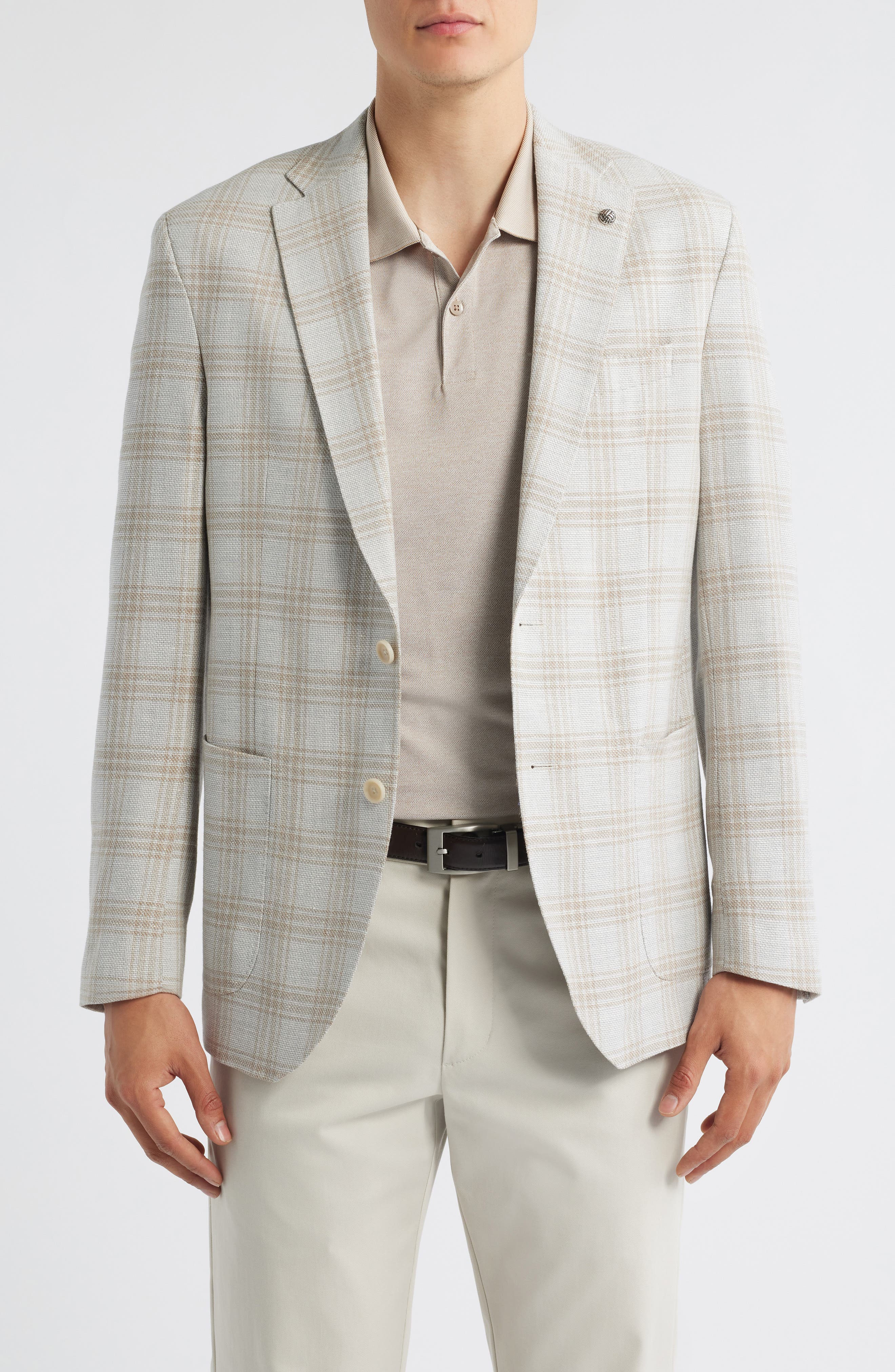 Jack Victor Hampton Light Grey Plaid Knit Wool & Linen Blend Sport Coat