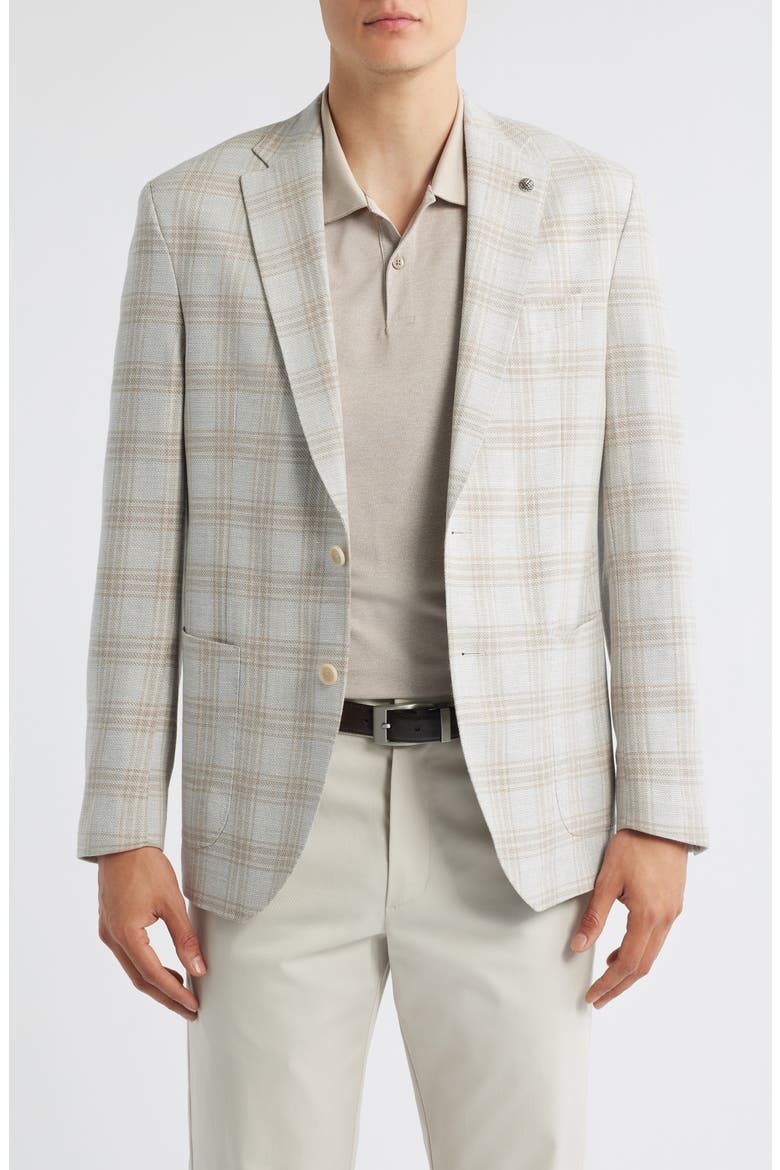 Hampton Light Grey Plaid Knit Wool & Linen Blend Sport Coat, Main, color, LIGHT GREY