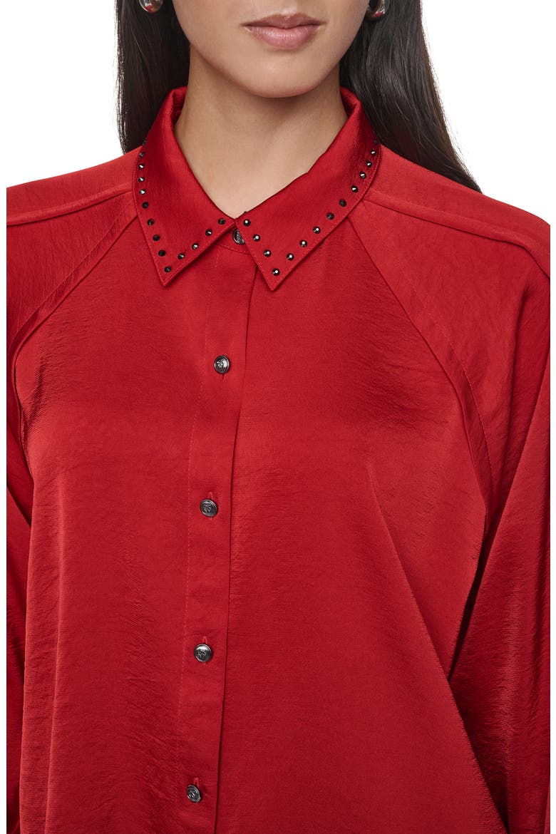 Studded Collar Long Sleeve Button Down Shirt, Alternate, color, VIBRANT RED