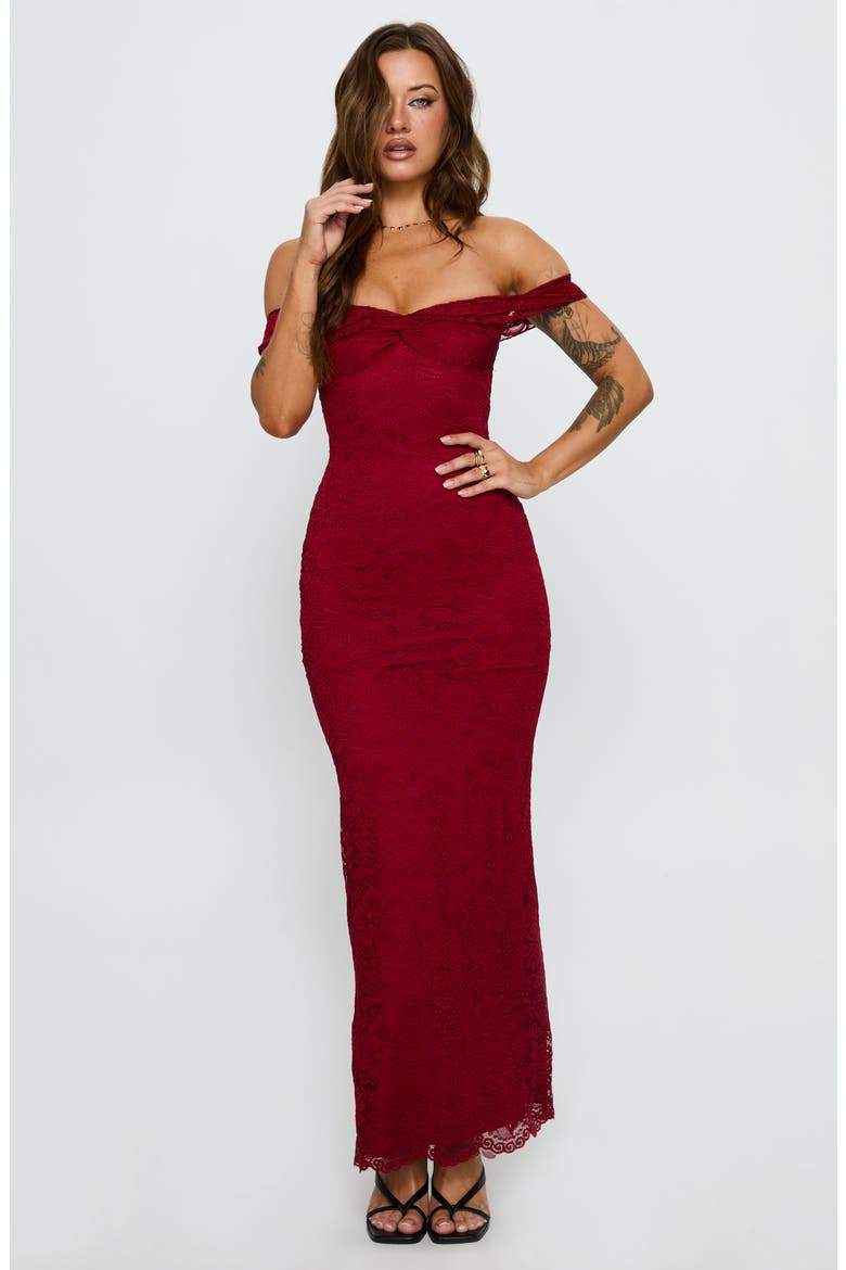 Anabeila Off the Shoulder Lace Mermaid Gown, Alternate, color, RED
