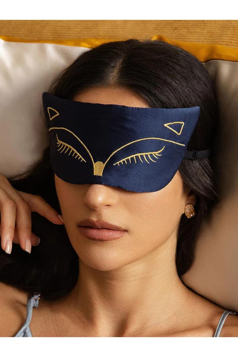 Cat Embroidered Silk Sleep Mask 2 Pcs, Alternate, color, Dark Blue