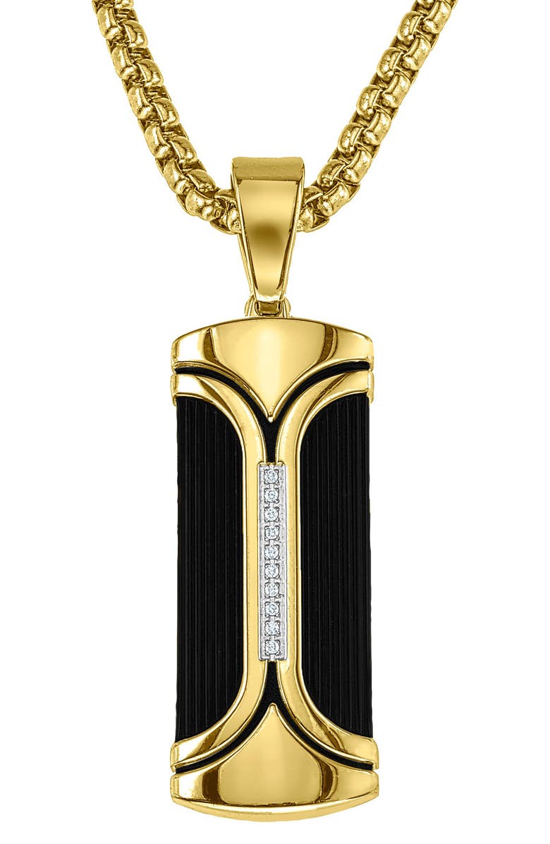 Esquire Men's Two-Tone Stainless Steel Diamond Dog Tag Pendant Necklace, Main, color, 