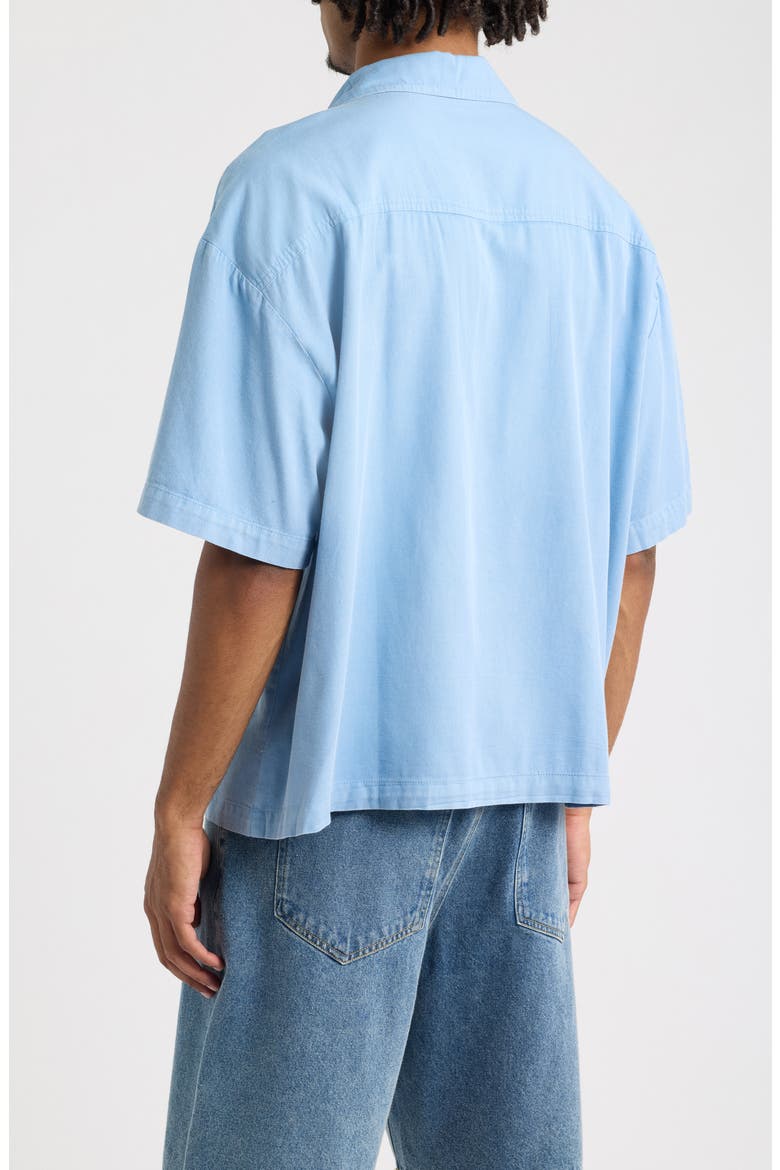 Oversize Cotton Blend Camp Shirt, Alternate, color, BLUE PLAID