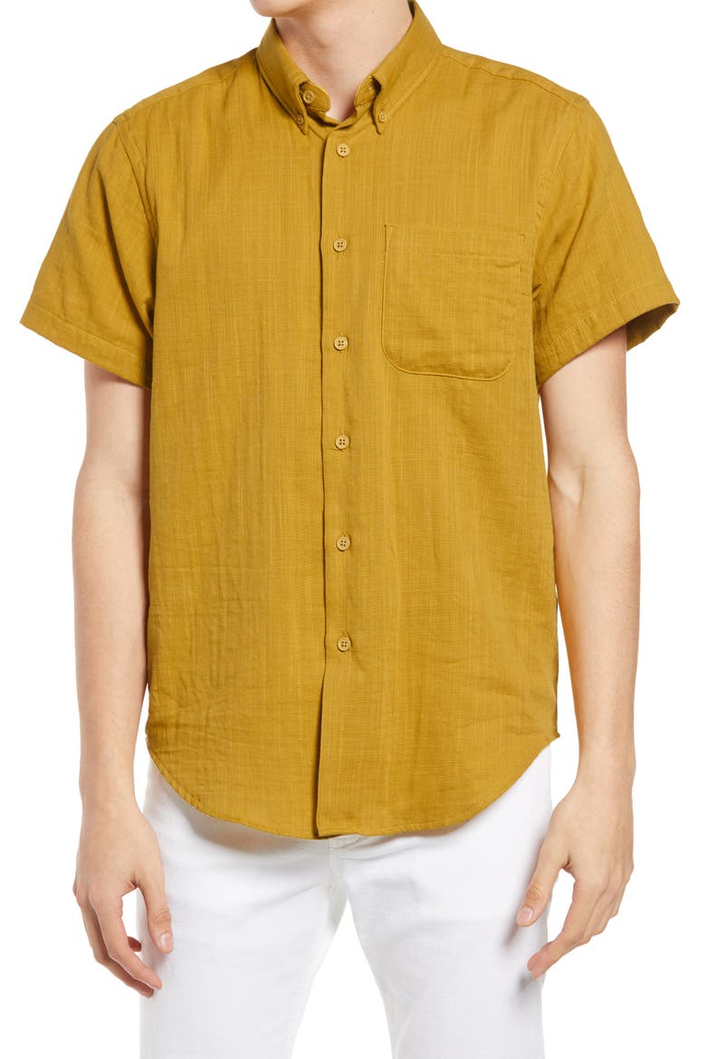 Short Sleeve Double Weave Gauze Button-Down Shirt, Main, color, DOUBLE WEAVE GAUZE - TURMERIC