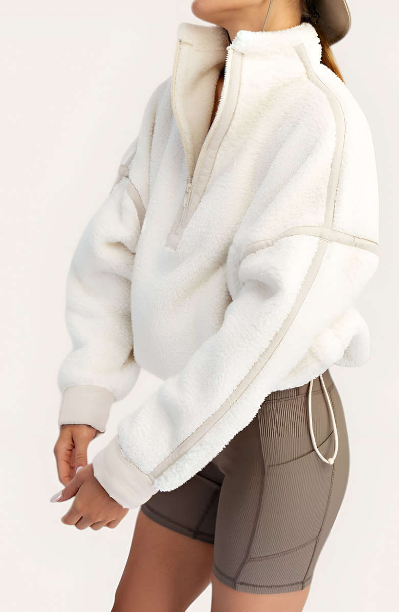 Modenaire Plush Quarter-Zip Pullover with High Collar and Ribbed Hem, Alternate, color, 