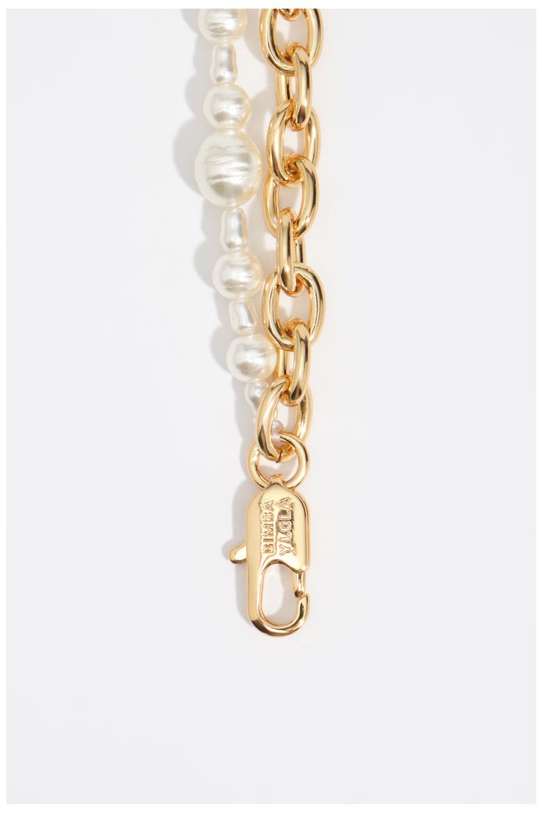 Double Chain Pearl Hearts Logo Necklace, Alternate, color, GOLD