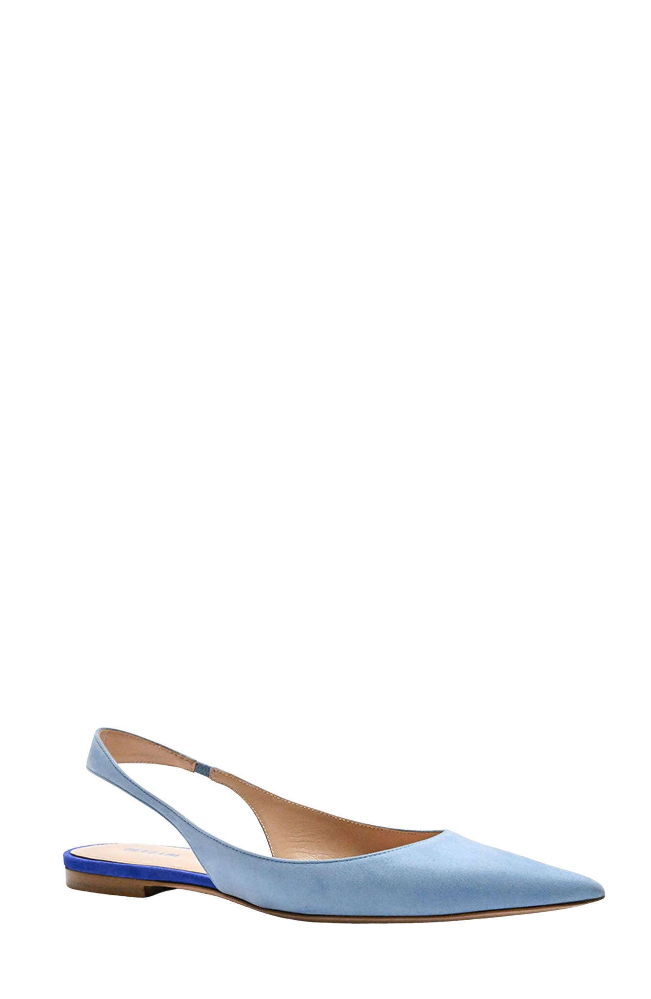 BETZÁBE Ana Pointed Toe Slingback Flat, Main, color, Sky Suede Blue Detail