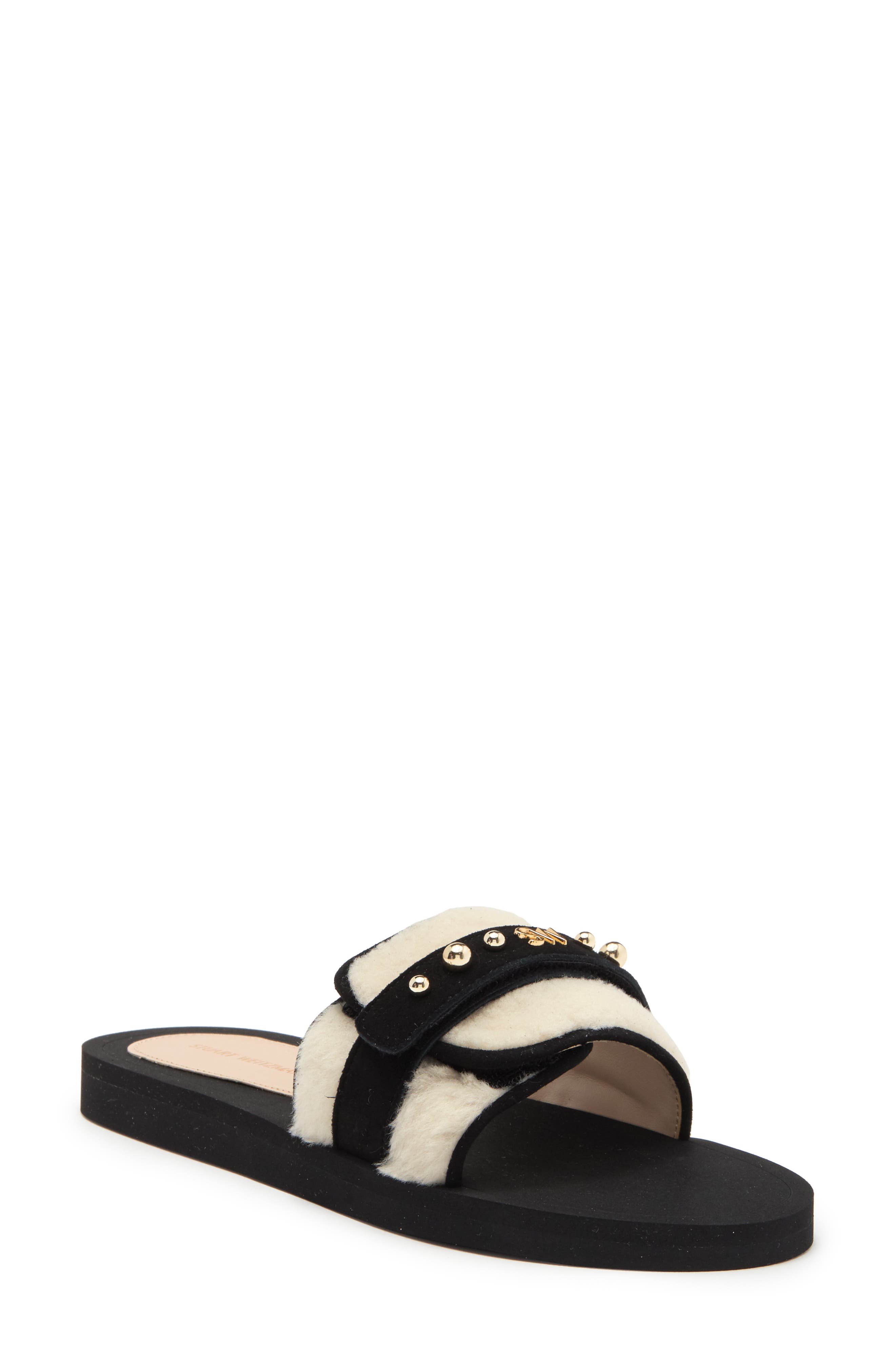 Stuart Weitzman Super Studs Genuine Shearling Slide Sandal, Main, color, 