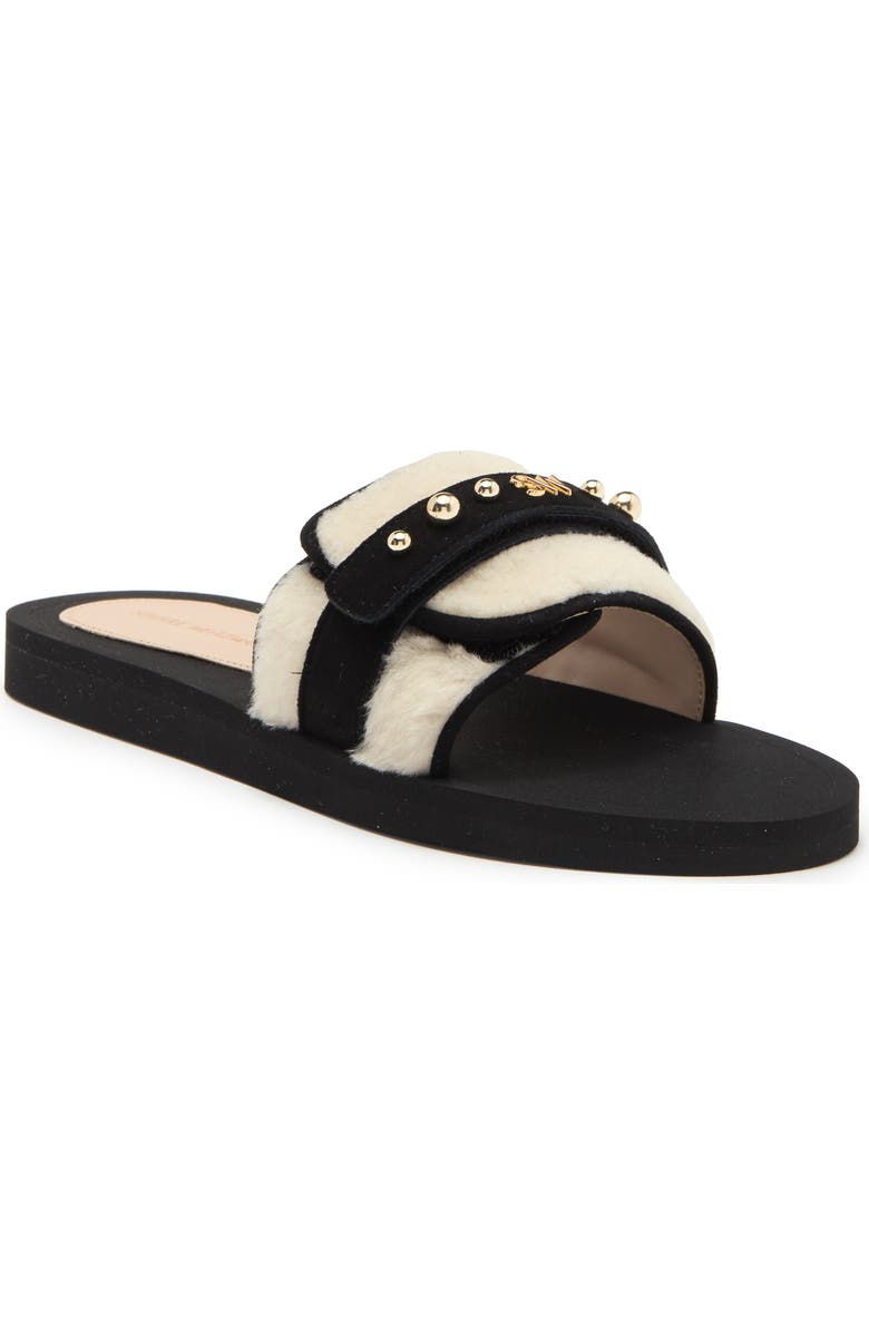 Stuart Weitzman Super Studs Genuine Shearling Slide Sandal, Main, color,