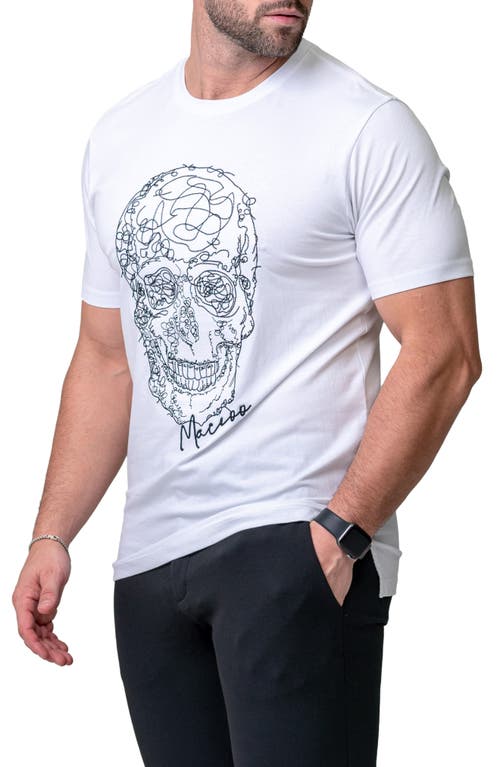 Maceoo Scribbleskull White Embroidered Skull Stretch Cotton T-shirt In White