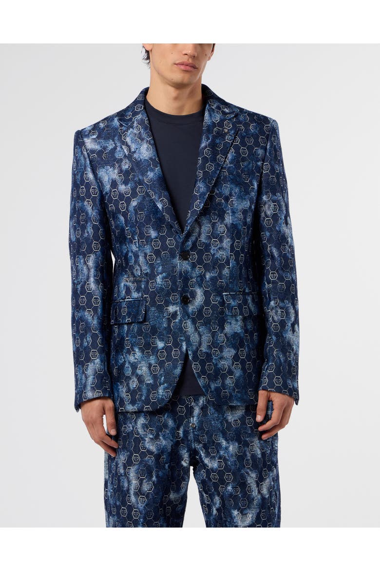 Jacquard Denim Blazer Monogram Men, Main, color, navy