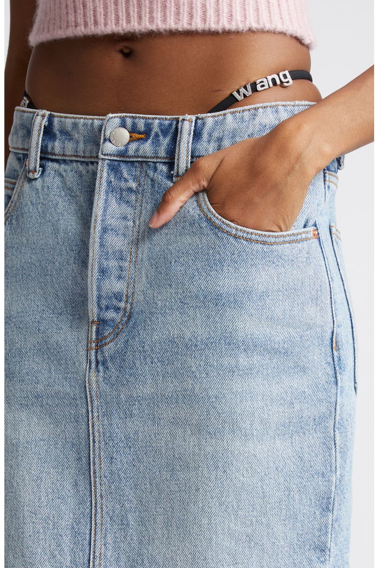 Thong Strap Detail Denim Midi Skirt, Alternate, color, VINTAGE FADED INDIGO