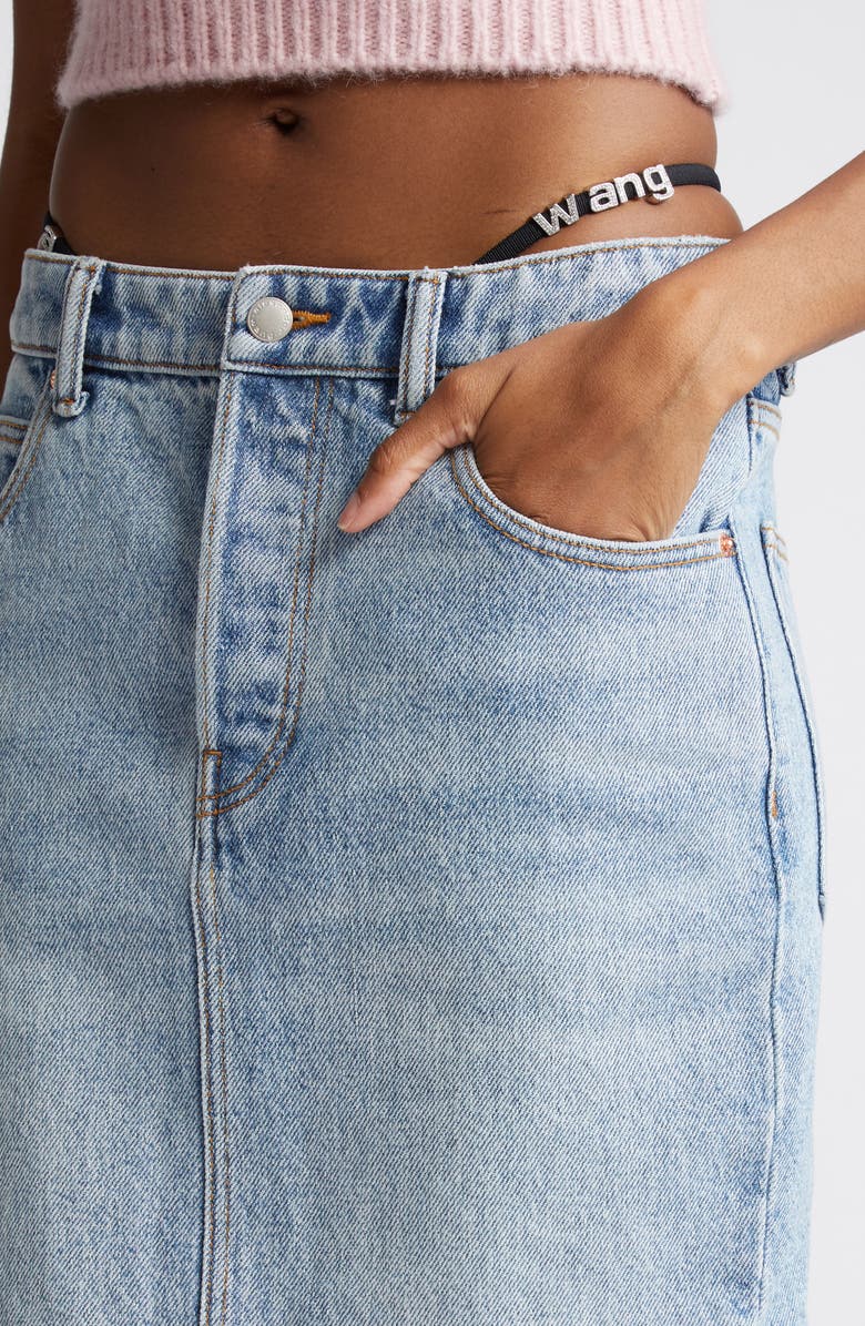 Alexander Wang Thong Strap Detail Denim Midi Skirt, Alternate, color,