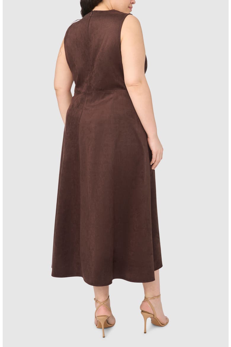 V-Neck Faux Suede Midi Dress, Alternate, color, DARK ROAST