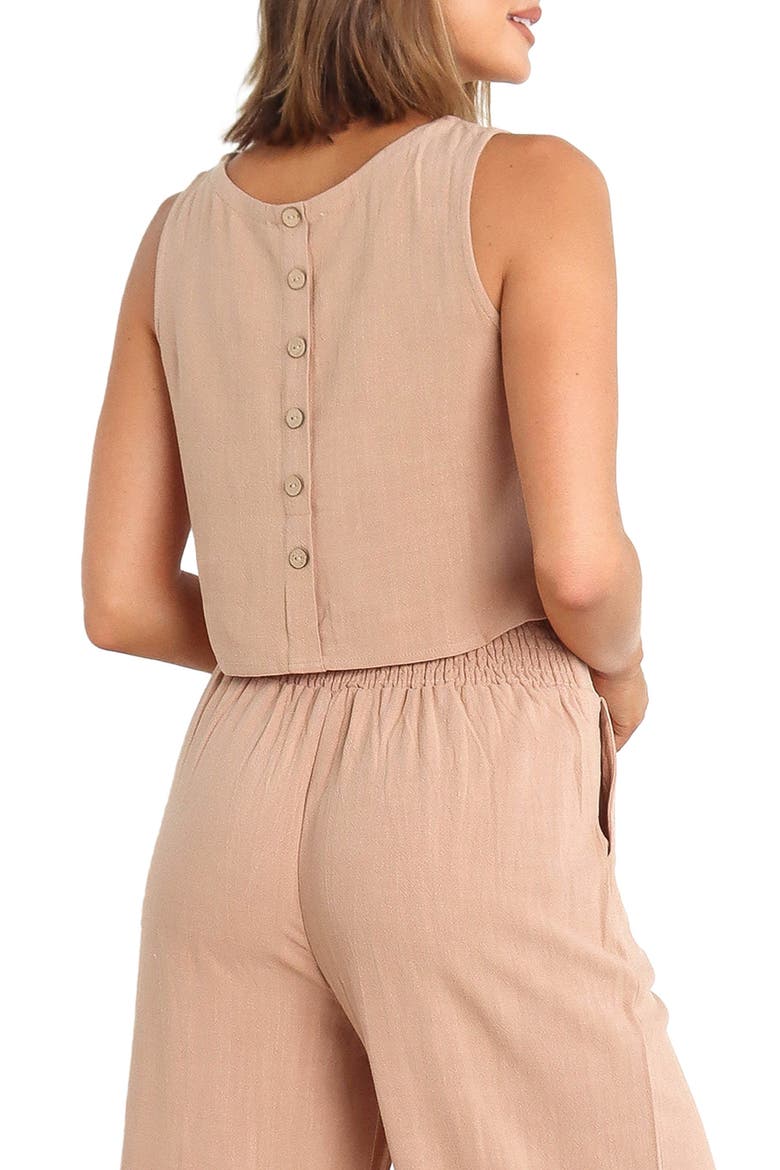 Nicola Crop Linen Blend Tank, Alternate, color, BROWN