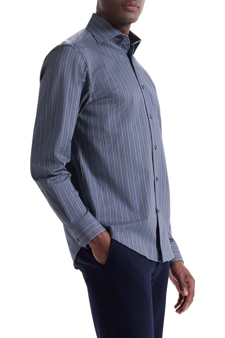 Devon OoohCotton® Chevron Illusion Print Button-Up Shirt, Alternate, color, AIR BLUE