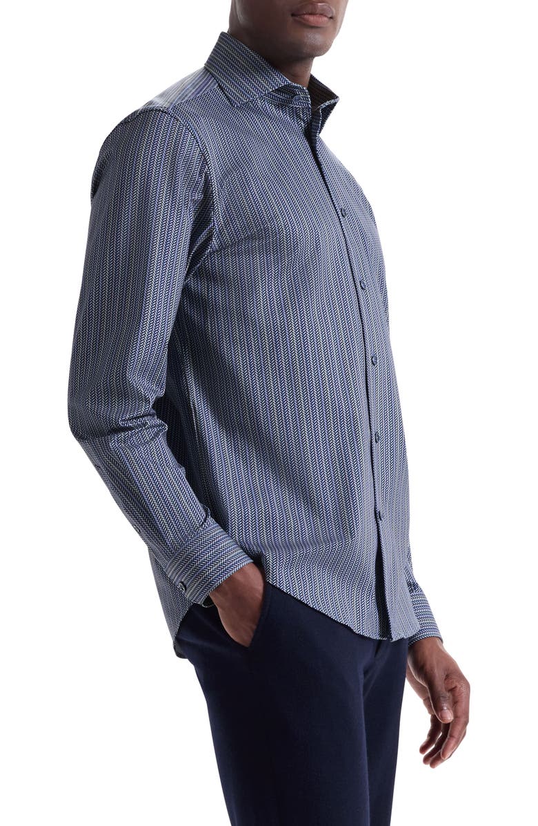 Bugatchi Devon OoohCotton<sup>®</sup> Chevron Illusion Print Button-Up Shirt, Alternate, color, Air Blue