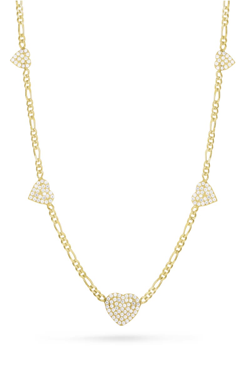 GLAZE JEWELRY Pavé Cubic Zirconia Heart Station Necklace, Main, color, Gold
