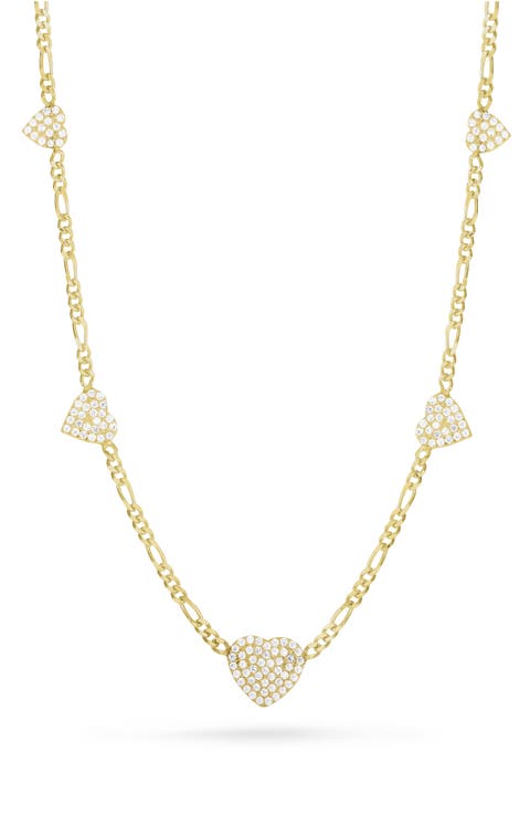Pavé Cubic Zirconia Heart Station Necklace