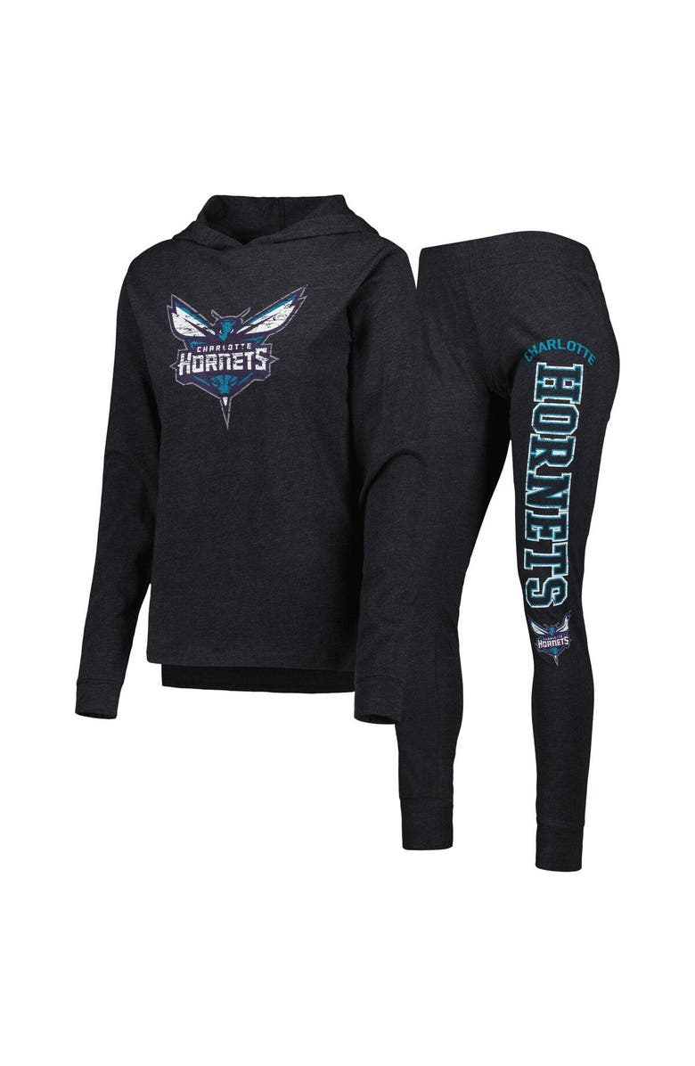 CONCEPTS SPORT Women's Concepts Sport Heather Black Charlotte Hornets Team Hoodie & Pants Sleep Set, Main, color, Heather Black