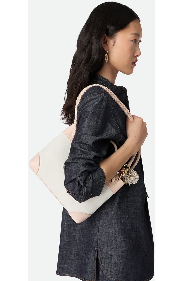 Bottega Veneta Small Andiamo Canvas & Leather Top Handle Bag, Alternate, color, White/ Cameo-Mb