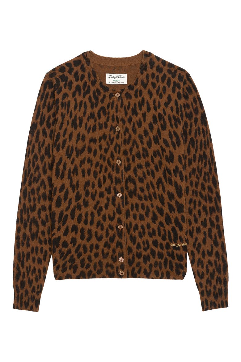 Missya Leopard Wool & Cashmere Cardigan, Alternate, color, CARAMEL