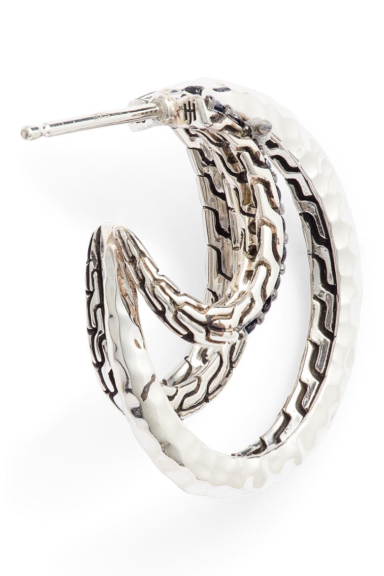 Classic Chain Hammered Hoop Earrings, Alternate, color, BLACK