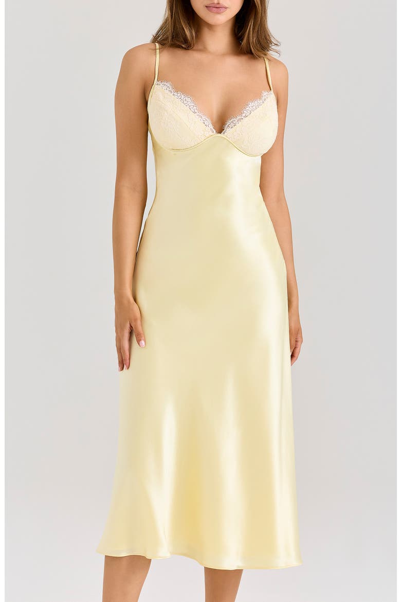 Felicity Lace & Satin Midi Dress, Alternate, color, YELLOW