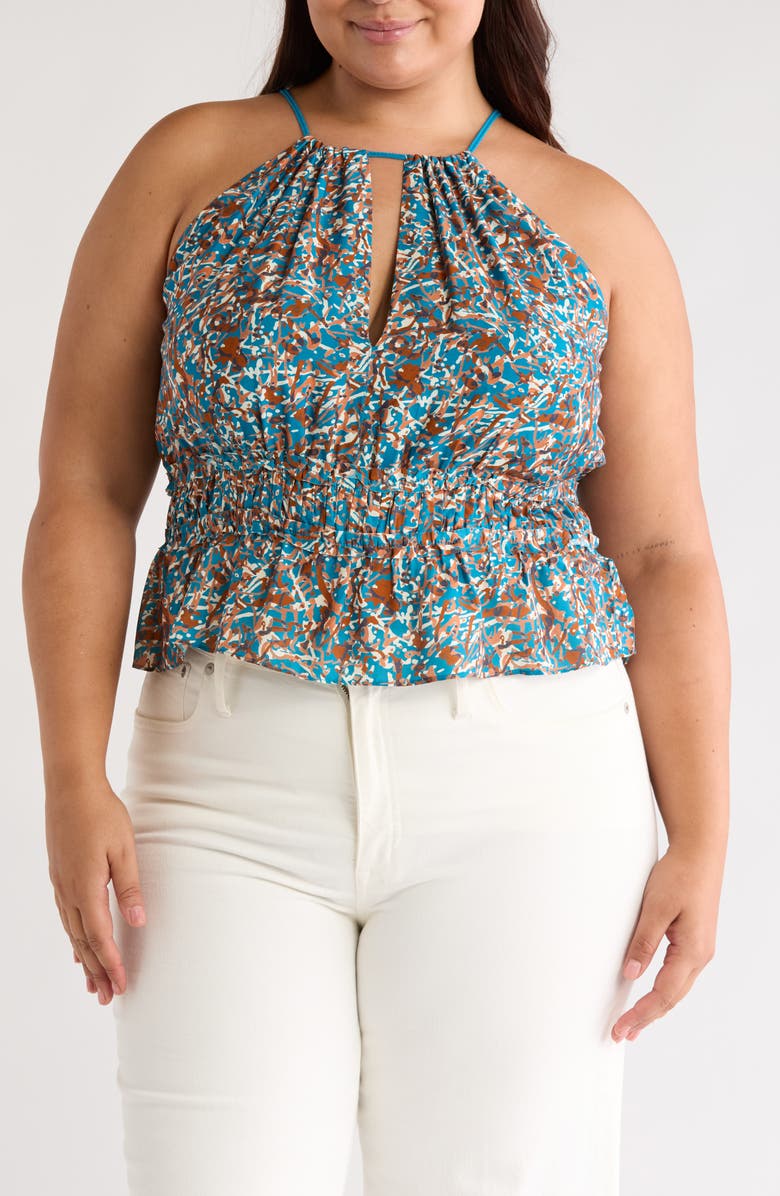 Joie Valarie Keyhole Peplum Tank, Main, color, Fjord Blue Multi