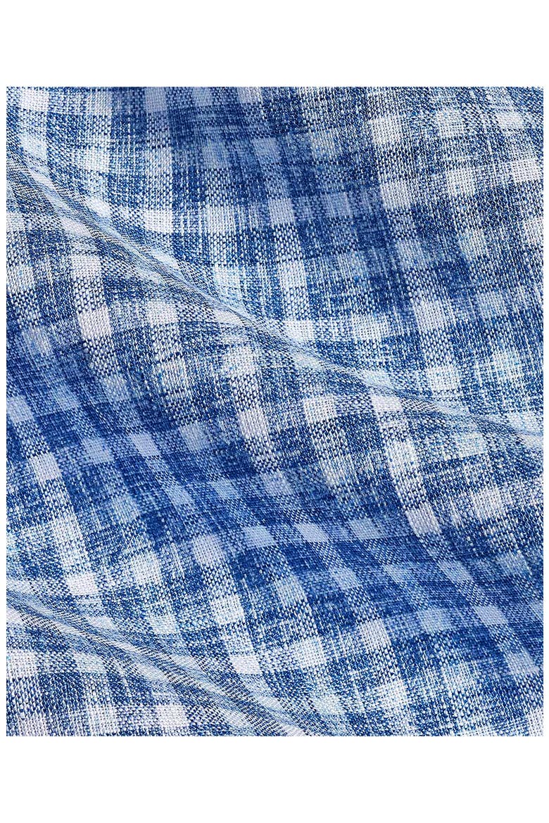 Check Linen Short Sleeve Button-Up Shirt, Alternate, color, NAVY/ SKY