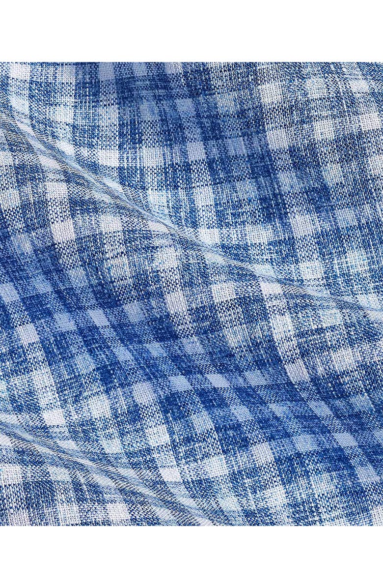 David Donahue Check Linen Short Sleeve Button-Up Shirt, Alternate, color, Navy/ Sky