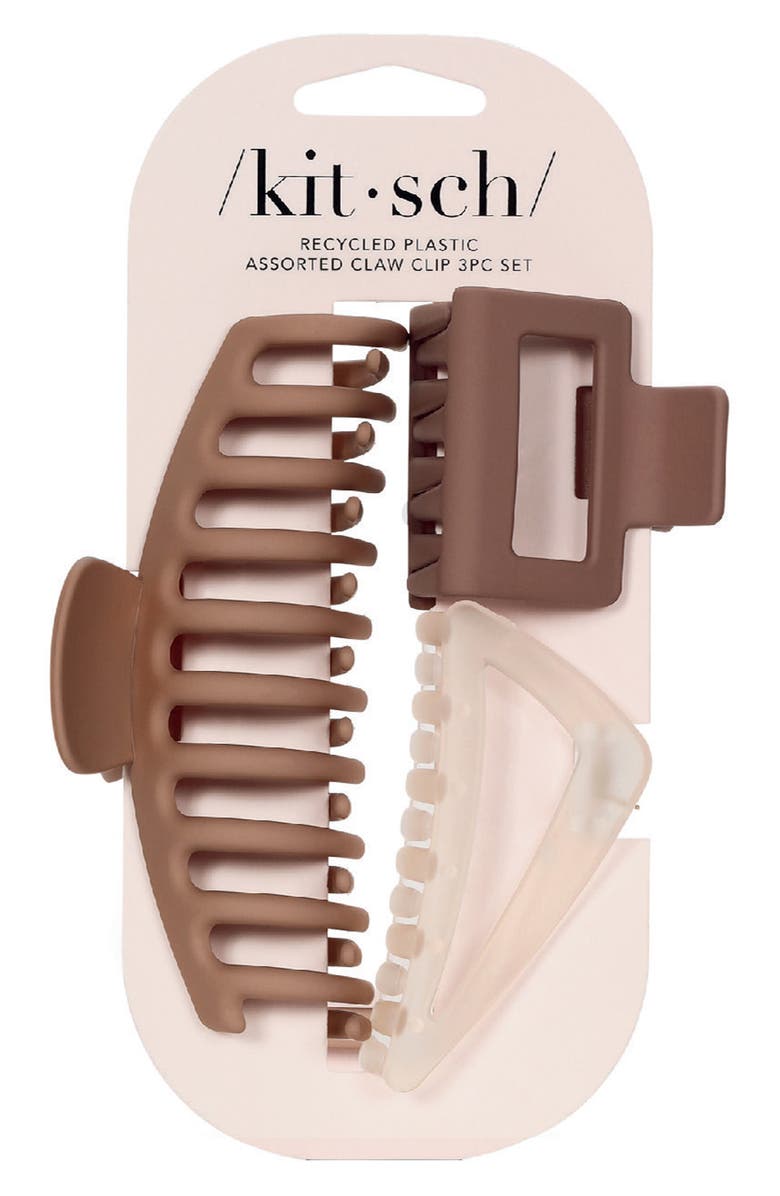Kitsch Pack of 3 Assorted Claw Clips, Main, color, Brown/ Ivory
